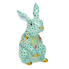 Bunny with Christmas Lights Figurine in hand-painted Green porcelain by Herend of Hungary