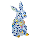 Sapphire fishnet Bunny with Christmas Lights Figurine figurine, hand-painted Herend porcelain with 24k gold accents