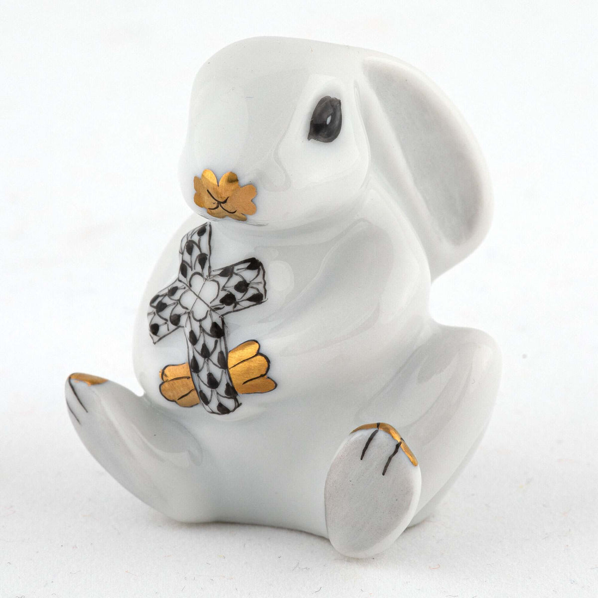 Herend Bunny with Cross Figurine – Black, alternate view
