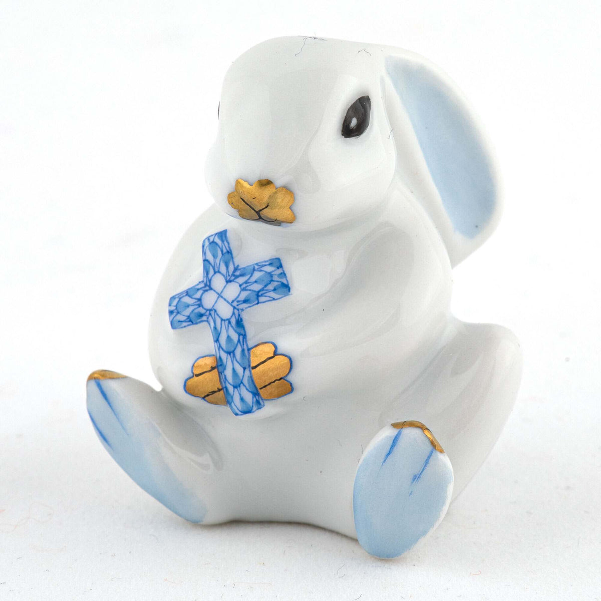 Herend Bunny with Cross Figurine – Blue, alternate view