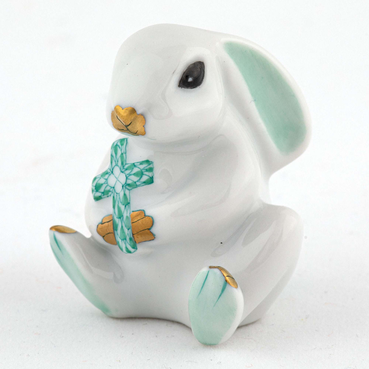 Herend Bunny with Cross Figurine – Green, alternate view