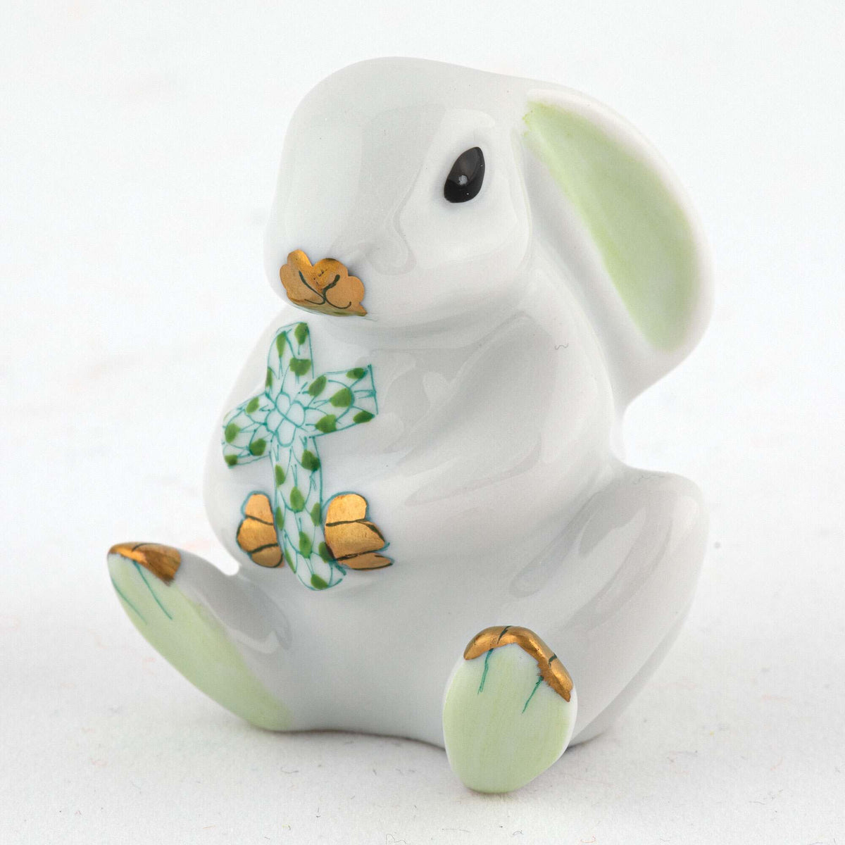 Herend Bunny with Cross Figurine – Key Lime, alternate view