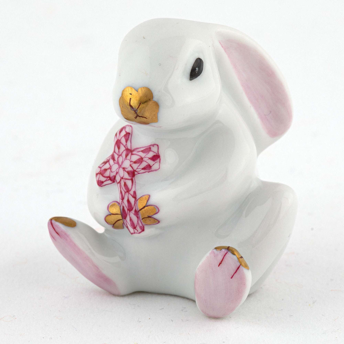 Herend Bunny with Cross Figurine – Raspberry, alternate view