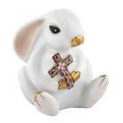 Herend Bunny with Cross figurine in Chocolate with chocolate brown fishnet pattern with gold accents on a white background