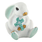 Hand-painted Herend Bunny with Cross Figurine in Green fishnet porcelain on a white background
