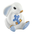 Hand-painted Herend Bunny with Cross Figurine in Sapphire fishnet porcelain on a white background