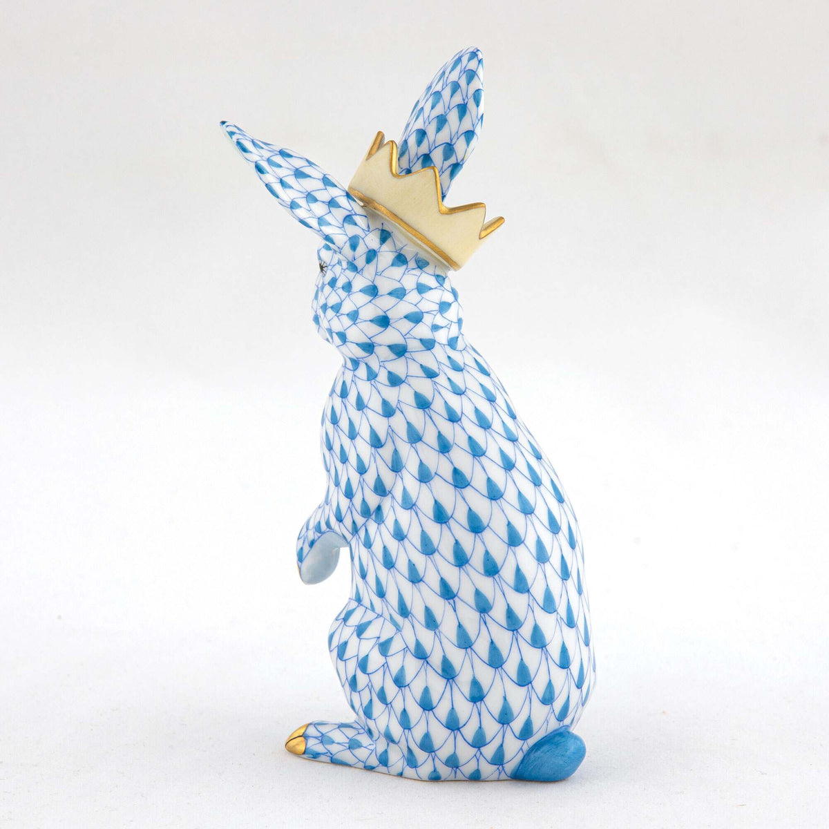 Herend Bunny with Crown Figurine – Blue, alternate view
