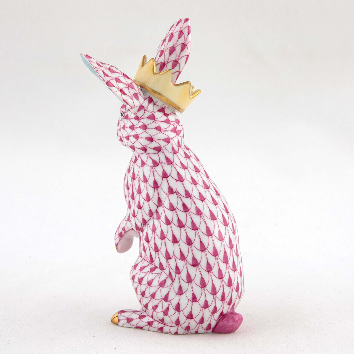 Herend Bunny with Crown Figurine – Raspberry, alternate view