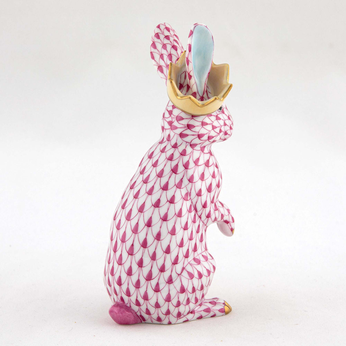 Herend Bunny with Crown Figurine – Raspberry, alternate view