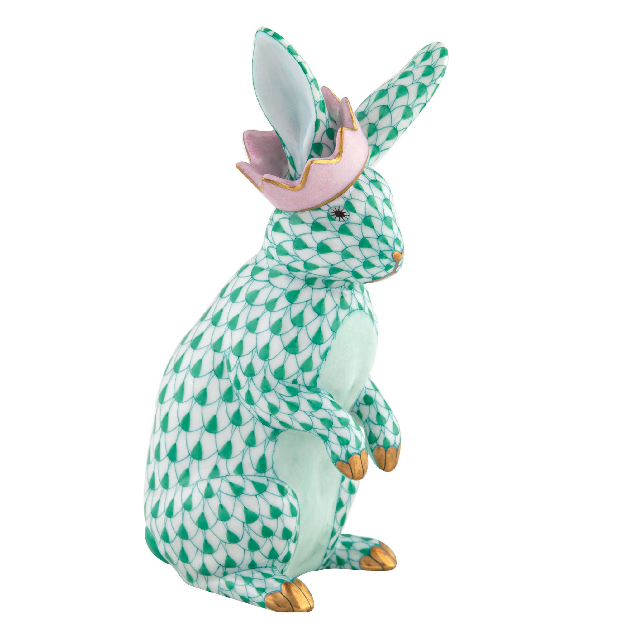 Bunny with Crown Figurine in hand-painted Green porcelain by Herend of Hungary