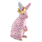 Raspberry fishnet Bunny with Crown Figurine figurine, hand-painted Herend porcelain with 24k gold accents