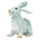 Green fishnet Bunny with Daisy Figurine figurine, hand-painted Herend porcelain with 24k gold accents