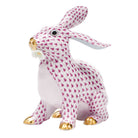 Hand-painted Herend Bunny with Daisy Figurine in Raspberry fishnet porcelain on a white background