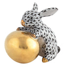 Hand-painted Herend Bunny with Egg Figurine in Black fishnet porcelain on a white background