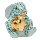 Green fishnet Bunny with Heart Figurine figurine, hand-painted Herend porcelain with 24k gold accents