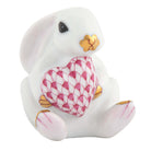 Herend Bunny with Heart Figurine porcelain figurine painted in the White-Raspberry fishnet pattern