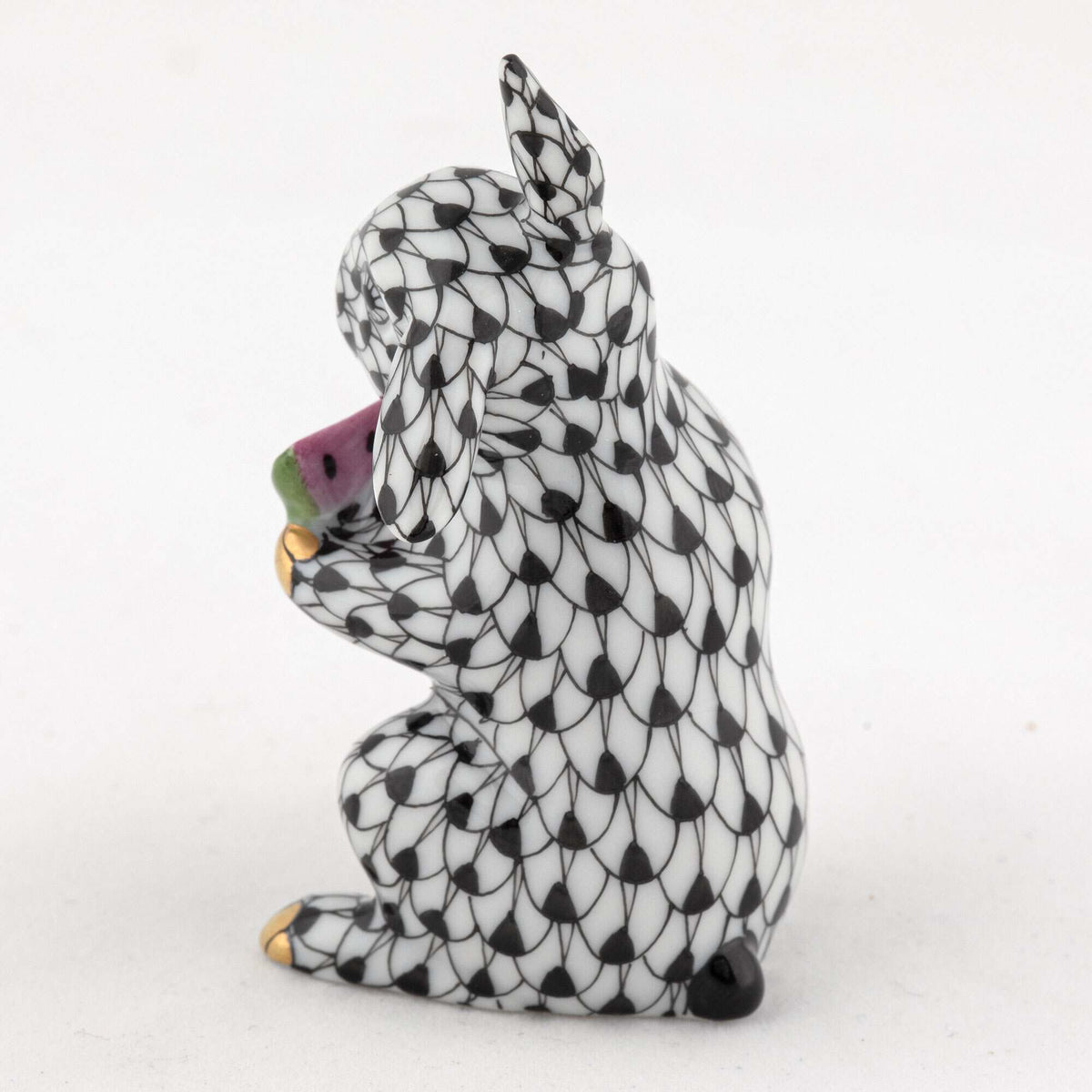 Herend Bunny with Watermelon Figurine – Black, alternate view