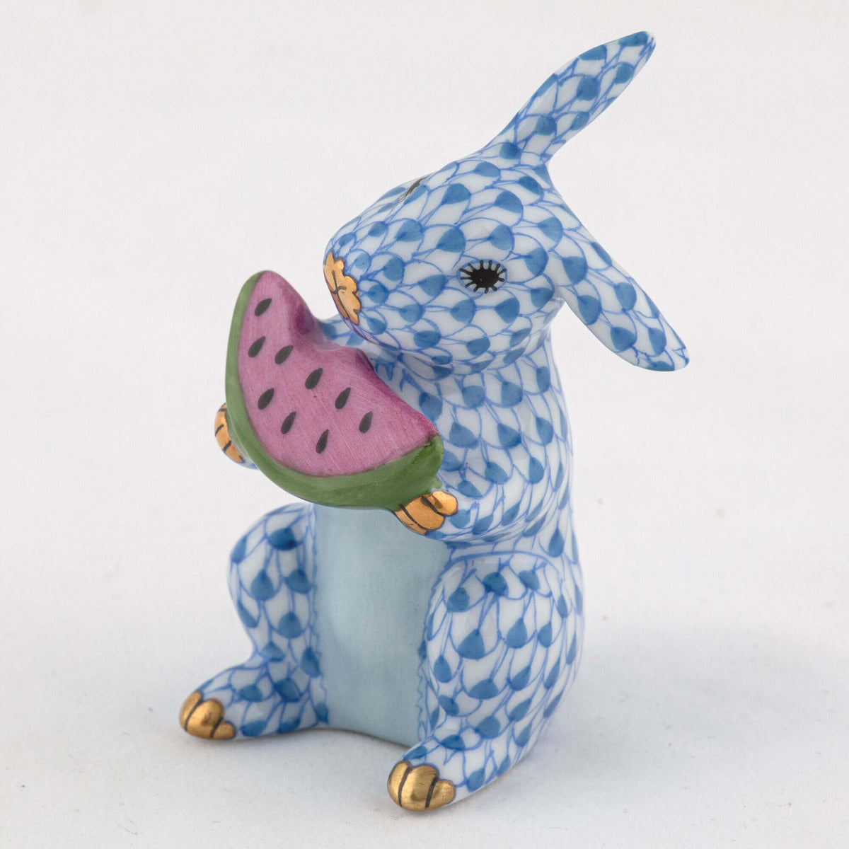 Herend Bunny with Watermelon Figurine – Blue, alternate view