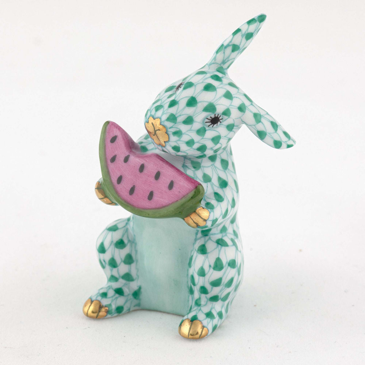 Herend Bunny with Watermelon Figurine – Green, alternate view