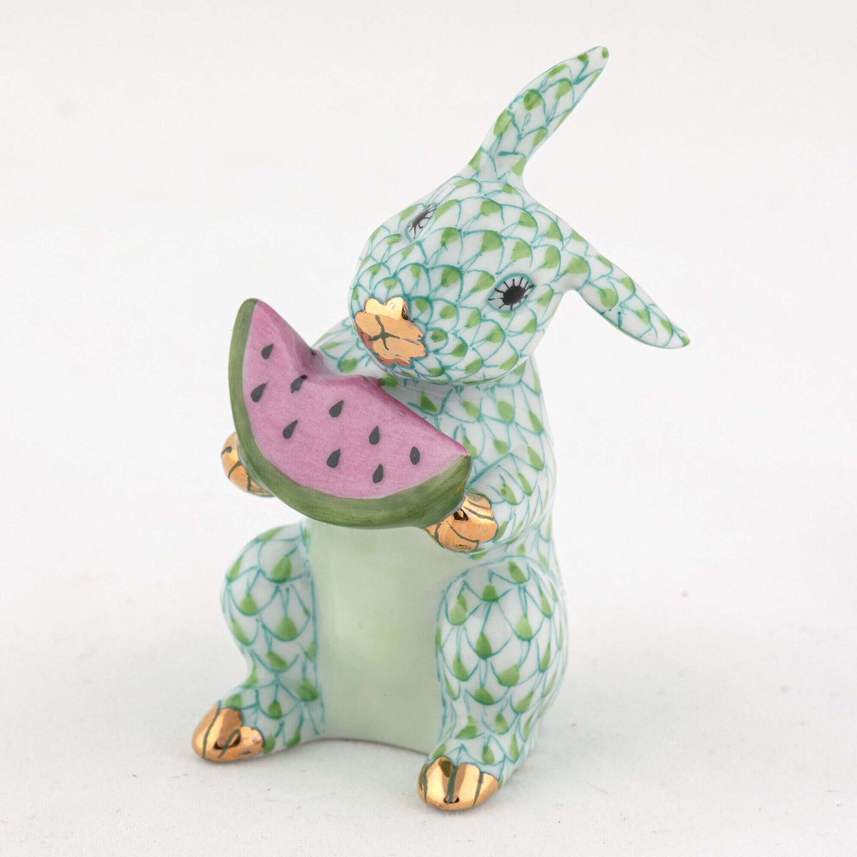 Herend Bunny with Watermelon Figurine – Key Lime, alternate view