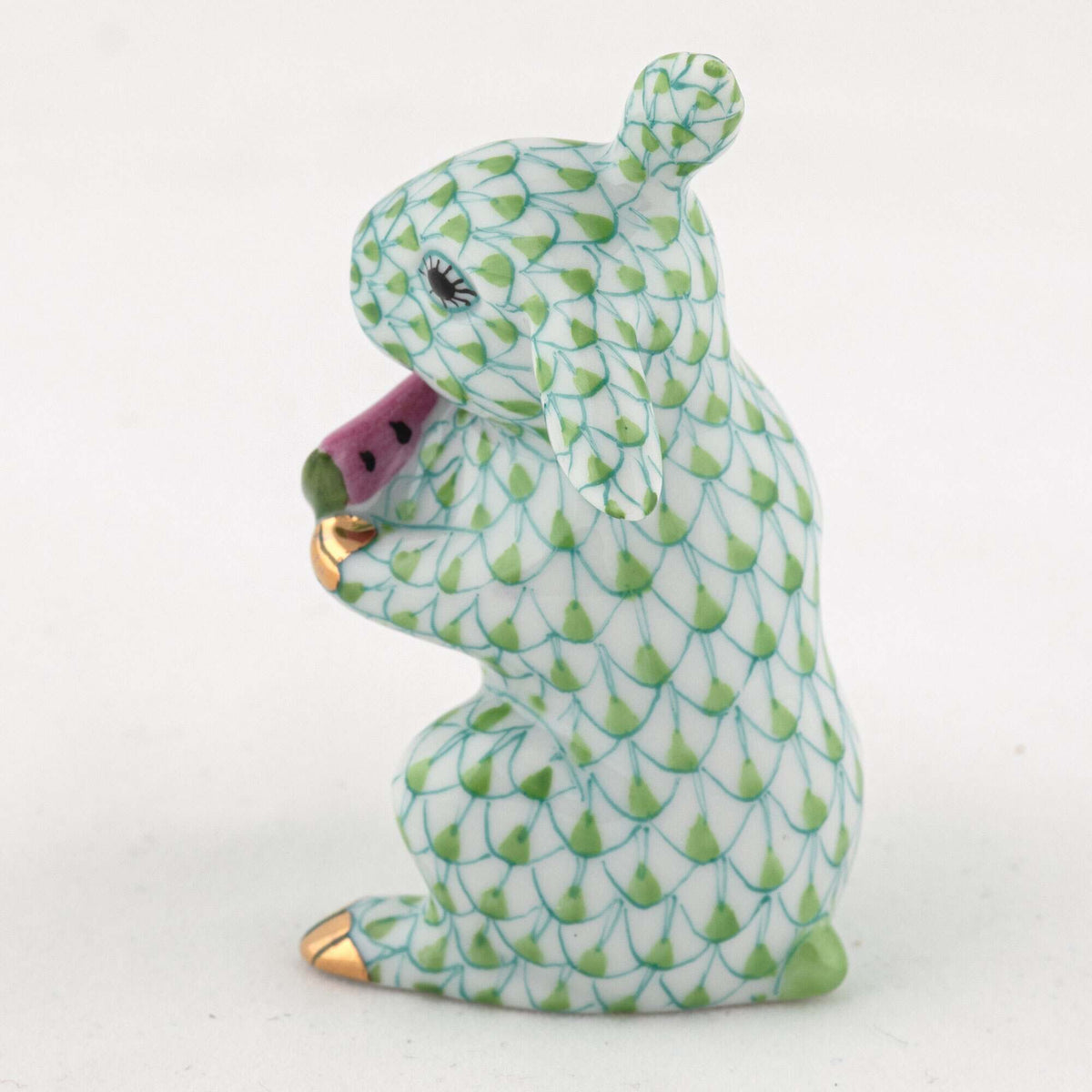 Herend Bunny with Watermelon Figurine – Key Lime, alternate view