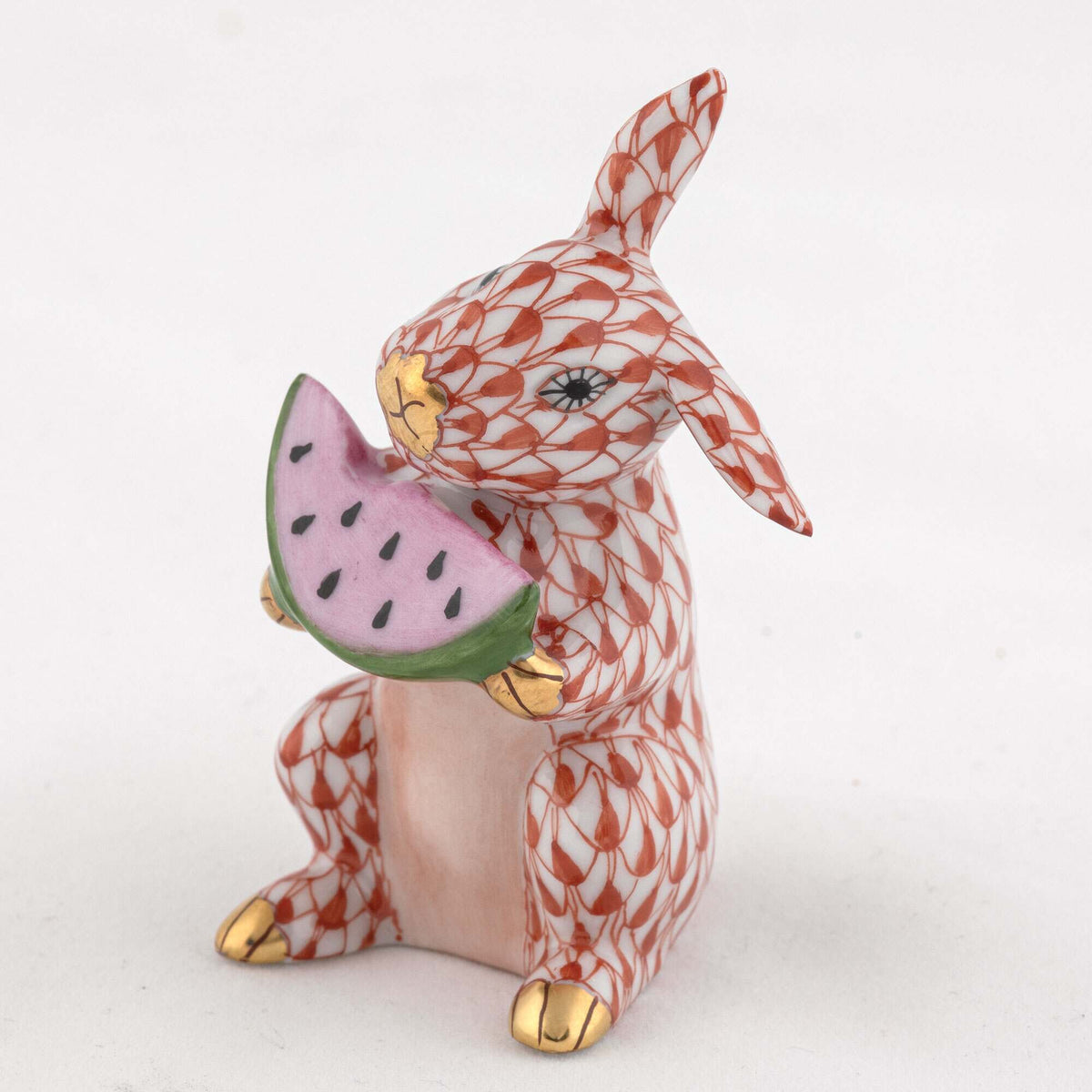 Herend Bunny with Watermelon Figurine – Rust, alternate view