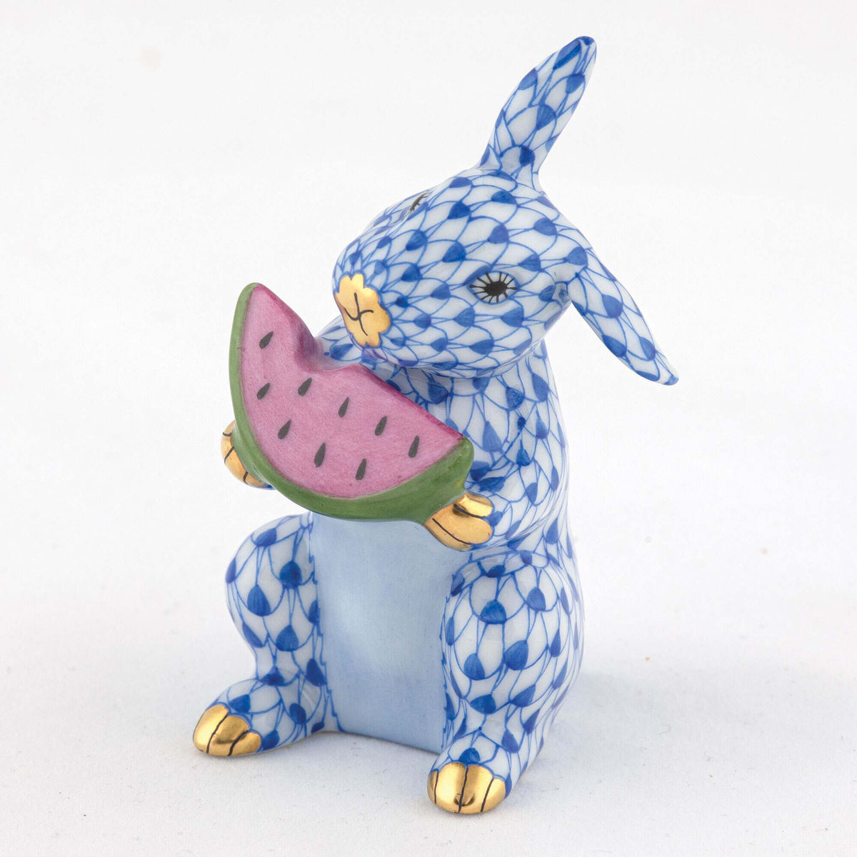 Herend Bunny with Watermelon Figurine – Sapphire, alternate view