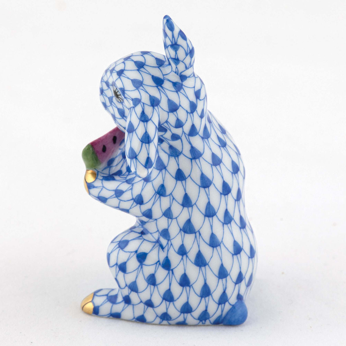 Herend Bunny with Watermelon Figurine – Sapphire, alternate view