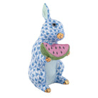 Herend Bunny with Watermelon Figurine porcelain figurine painted in the Blue fishnet pattern