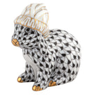 Hand-painted Herend Bunny with Winter Hat Figurine in Black fishnet porcelain on a white background