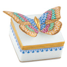 Hand-painted Herend Butterfly Box in Blue fishnet porcelain on a white background