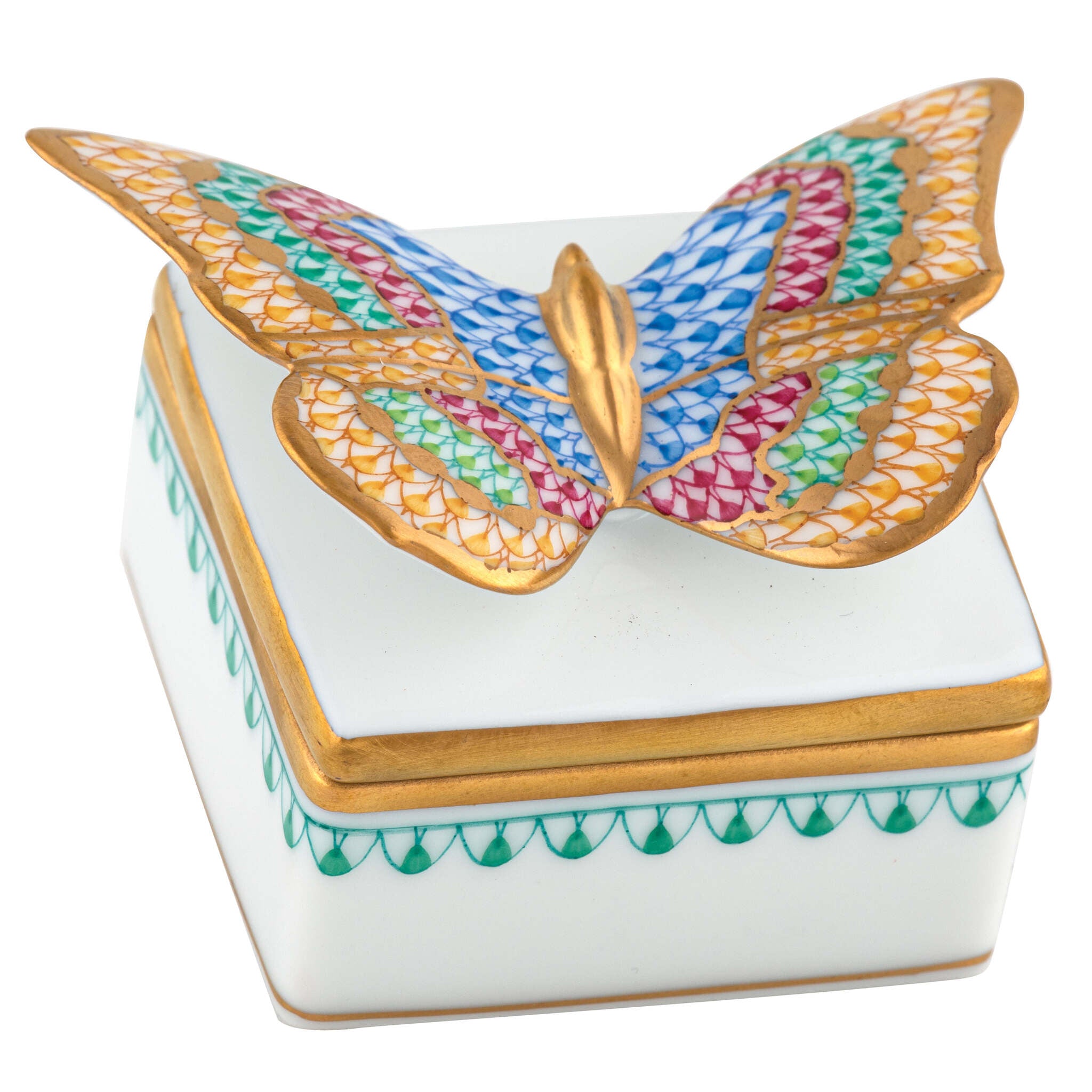 Butterfly Box in hand-painted Green porcelain by Herend of Hungary