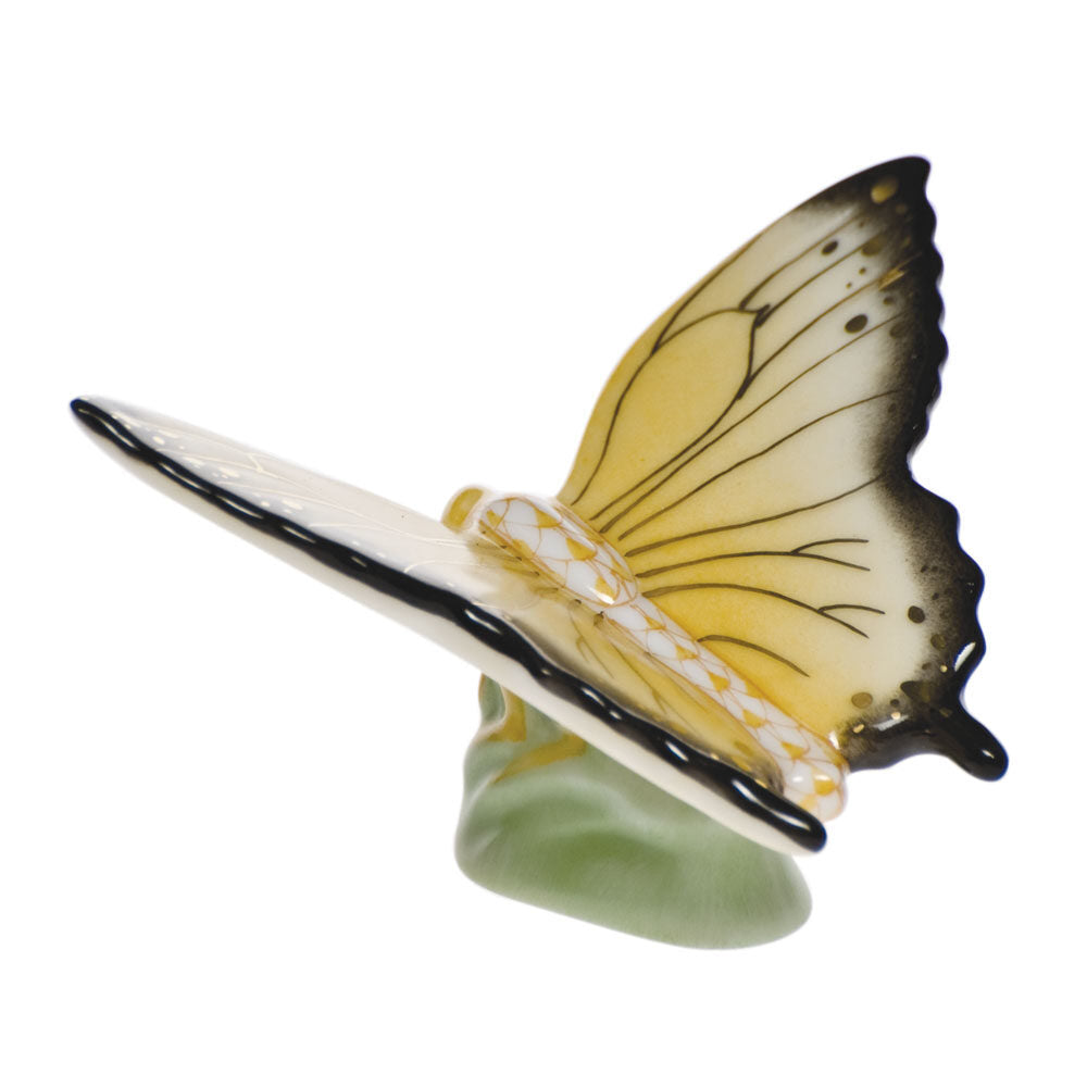 Hand-painted Herend Butterfly Figurine in Butterscotch fishnet porcelain on a white background