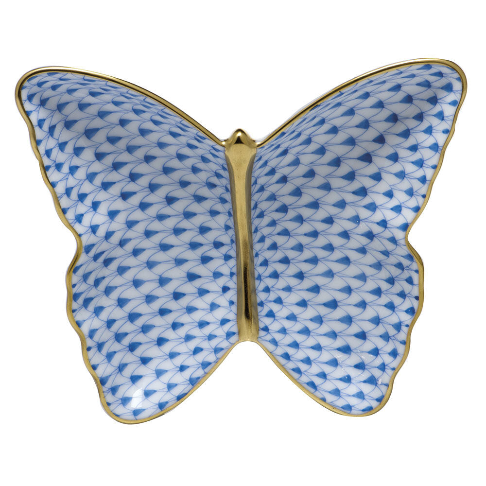 Butterfly Dish Decorative Plate in hand-painted Blue porcelain by Herend of Hungary