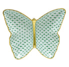 Hand-painted Herend Butterfly Dish Decorative Plate in Green fishnet porcelain on a white background