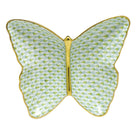 Hand-painted Herend Butterfly Dish Decorative Plate in Key Lime fishnet porcelain on a white background