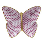Hand-painted Herend Butterfly Dish Decorative Plate in Raspberry fishnet porcelain on a white background