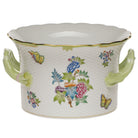 Hand-painted Herend Cachepot with Handles in fine porcelain, 6.25in H X 10.25in D, on a white background