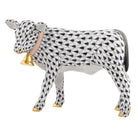Hand-painted Herend Calf with Bell Figurine in Black fishnet porcelain on a white background