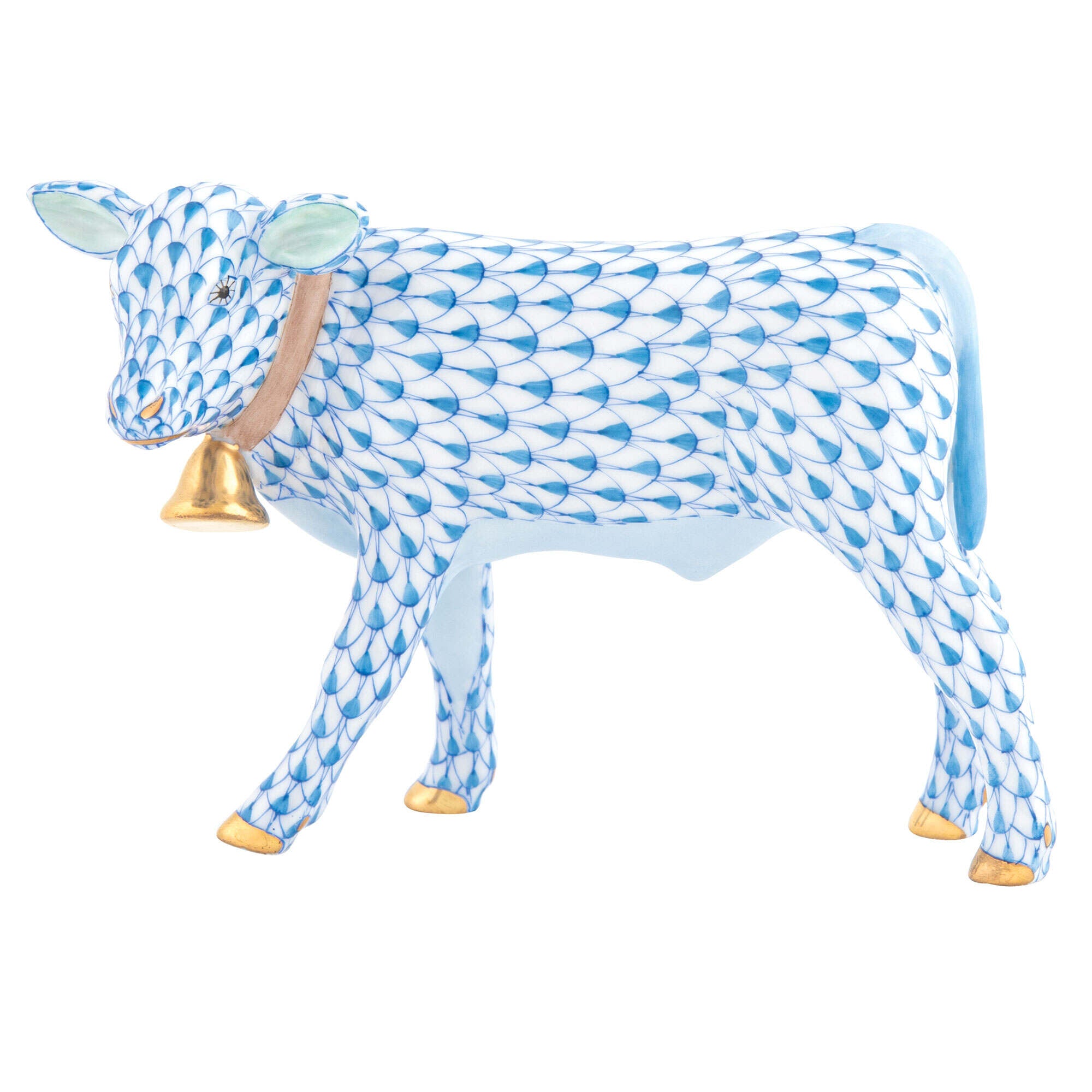 Calf with Bell Figurine in hand-painted Blue porcelain by Herend of Hungary