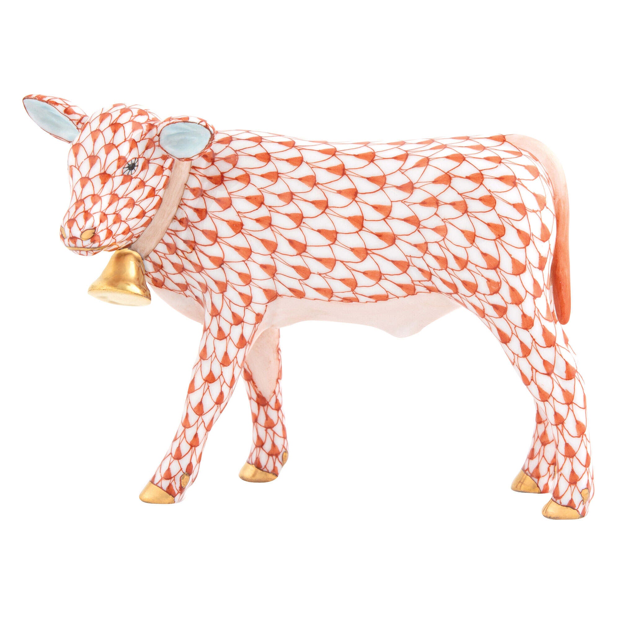 Rust fishnet Calf with Bell Figurine figurine, hand-painted Herend porcelain with 24k gold accents