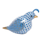 Hand-painted Herend California Quail Figurine in Blue fishnet porcelain on a white background