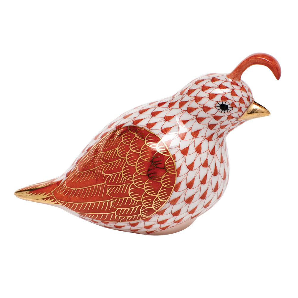 California Quail Figurine in hand-painted Rust porcelain by Herend of Hungary