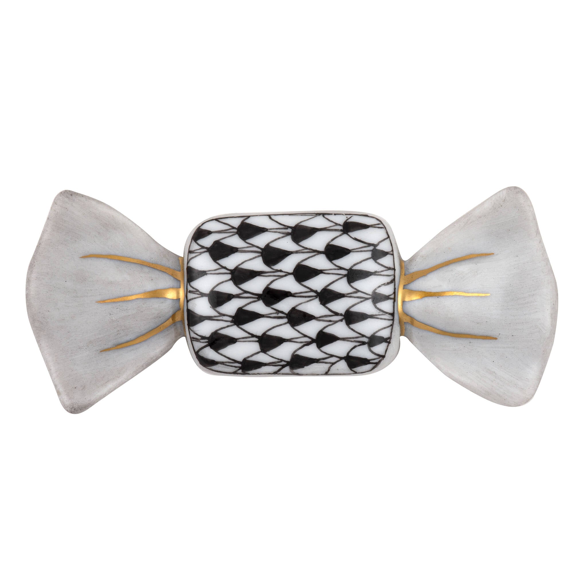 Black fishnet Candy Figurine figurine, hand-painted Herend porcelain with 24k gold accents