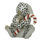 Herend Candy Cane Bunny Figurine porcelain figurine painted in the Black fishnet pattern