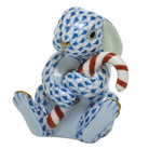 Blue fishnet Candy Cane Bunny Figurine figurine, hand-painted Herend porcelain with 24k gold accents