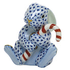 Candy Cane Bunny Figurine in hand-painted Sapphire porcelain by Herend of Hungary