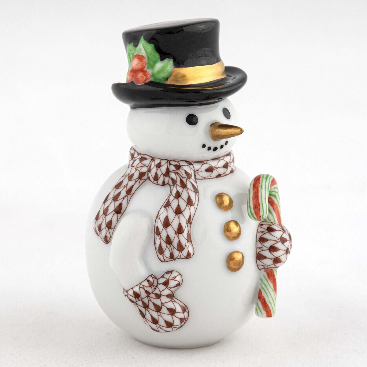 Herend Candy Cane Snowman Figurine – Chocolate, alternate view
