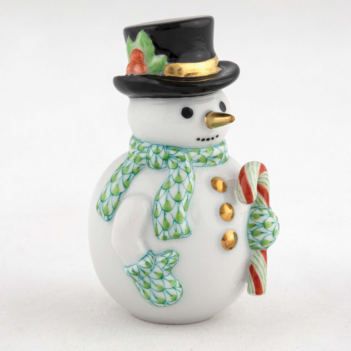 Herend Candy Cane Snowman Figurine – Key Lime, alternate view