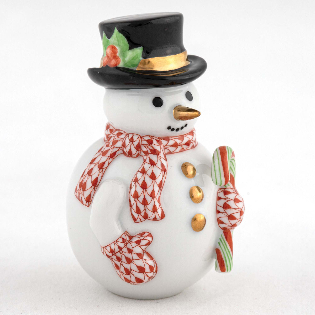 Herend Candy Cane Snowman Figurine – Rust, alternate view